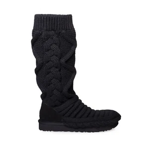 UGG CLASSIC TALL CHUNKY KNIT BLACK CARDY WOMEN'S COZY BOOTS SIZE US 7/UK 5 NEW - Picture 1 of 5