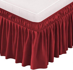 Wrap Around Bed Skirt Dust Ruffle Queen King Twin Full Size Soft Elastic 15 INCH