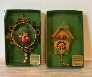 Vintage Norcross Woodshop Ornament Wood Scroll Boy With Tree & Cuckoo Clock - Picture 1 of 4
