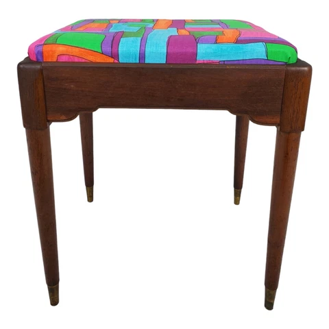 Mid-Century Singer Sewing Stool Storage Seat Tapered Legs Maximalist Vintage Cover