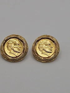 Vintage Paolo Gucci Gold Tone Faux Double Sided Coin Stud Earring - Picture 1 of 10