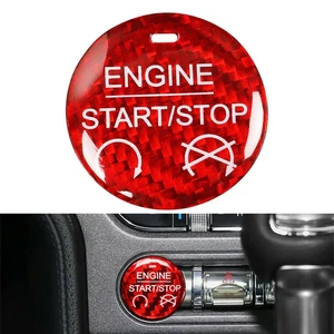 Cubierta de botón de parada de arranque del motor para Ford Mustang 2015-2022 fibra de carbono roja - Imagen 1 de 9