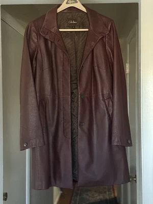 Chaqueta Abrigo Coche Cuero Piel Cordero Cole Haan Borgoña Cabernet Mujer Talla 12 Foto 1 de 4