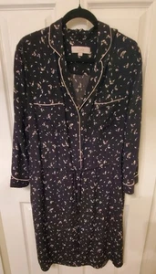 Ann Taylor LOFT Women's XL Dress Black & Ivory Print Buttons Drawstring Waist - Picture 1 of 18