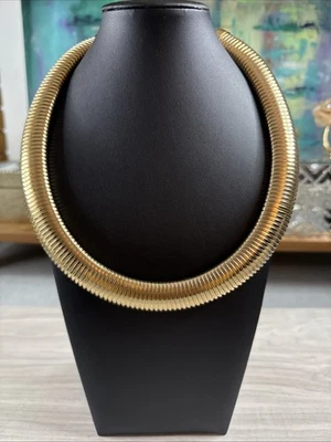 Natasha Gold-Tone Collar Necklace – Ribbed Tubular Statement Choker - Image 1 of 4