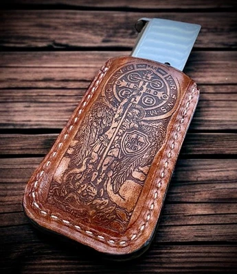 NEW PACIFICA LEATHER Made in USA - Saint Michael Warrior Archangel Leather Magazine Holder