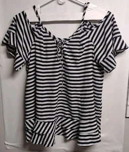 Torrid 4x Swimsuit Cover Up black white striped plus size 4 polyester summer - Picture 1 of 7