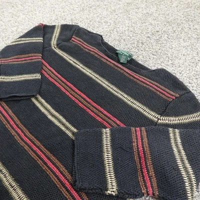 Ralph Lauren 毛衣女式 L 条纹亚麻棉针织套衫休闲学院风 — 第 1/4 张图片