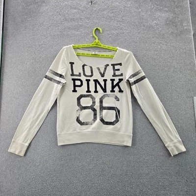 Sudadera ROSA Victoria's Secret Mujer M Blanca Campus Rayas AMOR Foto 1 de 4