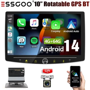 1 Din Android 14.0 Giratorio 10.1" Carplay Coche Estéreo Radio Reproductor GPS WIFI+CAM - Imagen 1 de 16
