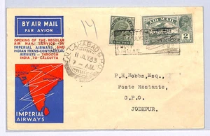 Cubierta de correo aéreo de la India PRIMER VUELO IMPERIAL Allahabad Jodhpur Karachi 1933 WY28 - Imagen 1 de 12