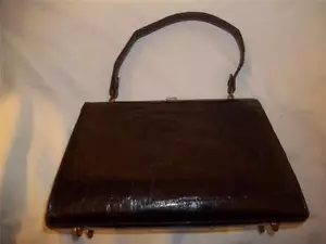 Vintage Brown Frame Genuine Imported ALLIGATOR Skin Purse Handbag + Mirror - Picture 1 of 1