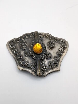 VICTORIAN ANTIQUE AMBER CZECH GLASS AND METAL BELT BUCKLE 2 PIECES - Image 1 of 4