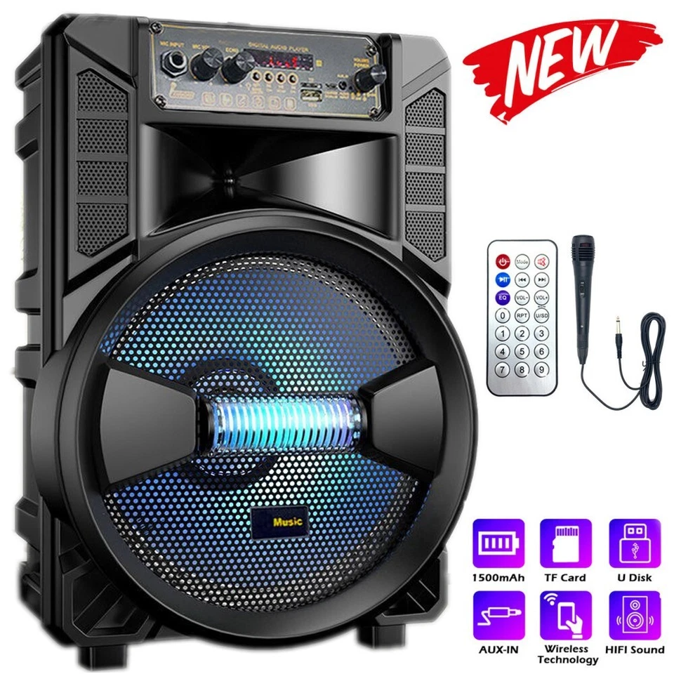 1500W 8'' Portable FM Bluetooth Speaker Subwoofer Heavy Bass Sound System Party - Image 1 of 4