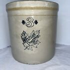 Vintage Western Stoneware 3 Gallon Crock Jar With Cobalt Blue Maple Leaf