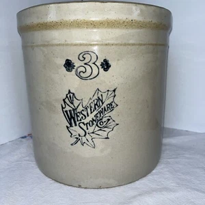 Vintage Western Stoneware 3 Gallon Crock Jar With Cobalt Blue Maple Leaf - Picture 1 of 6