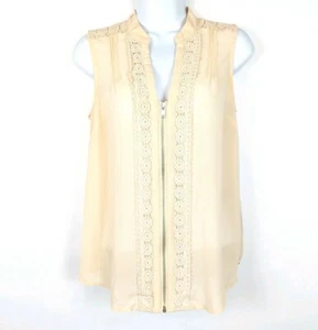 Forever 21 Light Pink Peach Lace Crochet Zip Front Cami Top Career Blouse Sz XS - Picture 1 of 5