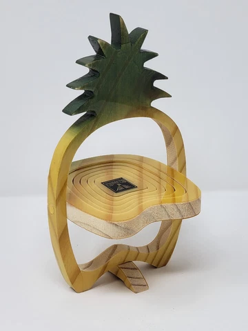 Equinoccio Collapsing Spiral Cut Wooden Pineapple Fruit Basket Bowl Display Cover
