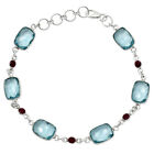 Sky Blue Topaz Checker Briolette & Garnet 925 Silver Bracelet Jewelry B-1006