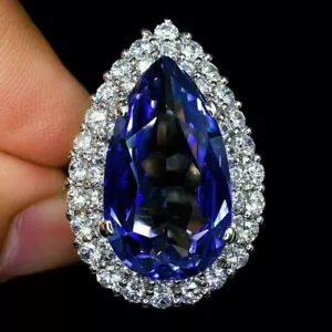 4CT Pear Cut Simulated Blue Sapphire Diamond Weeding Ring 14k White Gold Plated - Picture 1 of 7