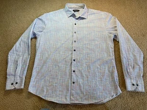 Bugatchi Shaped Mens Size XL Button Up Shirt Blue Plaid Long Sleeve Nylon - Picture 1 of 14