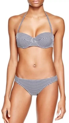 NUEVO CON ETIQUETAS $245 Tory Burch Azul Marino/Rayas Talla L TOP CON AROS Y Talla M HIPSTER BOTTOM Foto 1 de 4