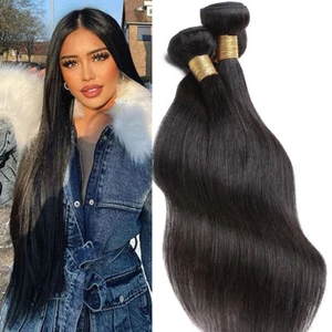 Brazilian 100% Virgin Human Hair Extensions Straight Bundles Weave Weft THICK UK - Picture 1 of 14