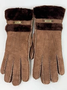 UGG Australia Brown Suede and Shearling Wool Women's Gloves M/L - Picture 1 of 3