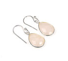 925 Solid Sterling Silver Faceted Pink Rose Quartz Hook Earring-1.1 Inch T316