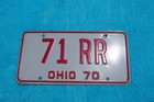 1970 Ohio Personalized License Plate 71RR for 1971 Plymouth Roadrunner
