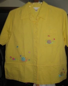 CJ Banks Yellow size X Summer Camp Shirt Butterflies Flowers Snails Trim - Picture 1 of 6