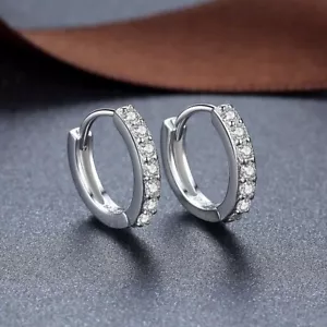 925 Silver Plated Cubic Zirconia CZ Small Hoop Earrings for Women,Jewelry Gifts - Picture 1 of 4