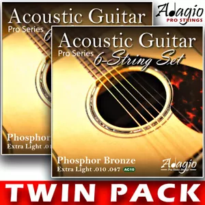 ACOUSTIC GUITAR Strings 2xPACKS Phosphor Bronze Steel Extra Light 10-47 - ADAGIO - Picture 1 of 14