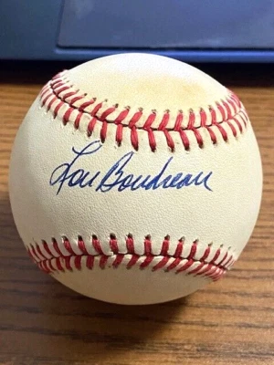 LOU BOUDREAU 3 ¡BÉISBOL OAL AUTOGRAFIADO FIRMADO!  Medias Rojas, indios!  HOF! Foto 1 de 2
