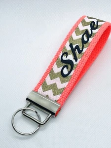 Key Fob/ Monogram/ Personalized: Wristlet/ Gold/ Glitter Stripes - Picture 1 of 8