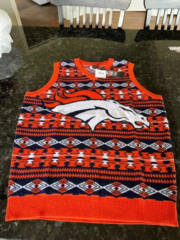 NWT Denver Broncos Men's Medium Knit Vest Ugly Christmas Sweater Style Cover