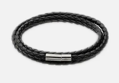 Mens Faux Leather Braided Rope Bracelet - Vegan Brown Wrap Bangle Wristband - Image 1 of 2
