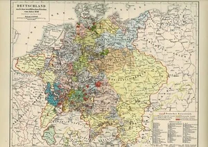 Mapa ALEMANIA alrededor del año 1648 / IMPERIO ALEMÁN, Gráfico Original 1886 - Imagen 1 de 1