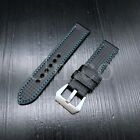20 22 24 26Mm Carbon Fiber Black/Blue Leather Watch Band Strap Fits For Invicta