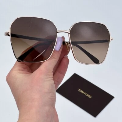 Tom Ford Women Sunglasses Rose Gold Havana Brown Gradient Square FT0839 52F NEW - Image 1 of 4