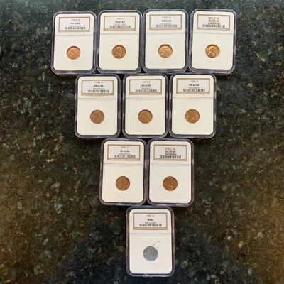 10 PC LOT NGC MS66RD LINCOLN CENTS 1941-1955 P/S - Image 1 of 4