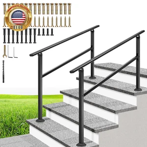 2-Pack 4 Step Hand Rails for Outdoor Steps, Wrought Iron Railing, Black Oval Ext - Picture 1 of 8