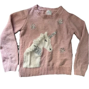 Girls Pink Plush Unicorn Snowflake Sweater Size Large (14) - Picture 1 of 3