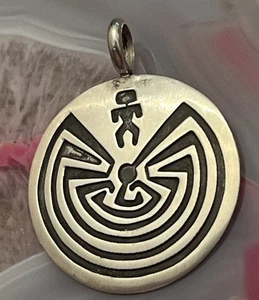 Vintage Steeve Grant Navajo Sterling Silver Man In The Maze Hopi Pendant 1.25” - Picture 1 of 10