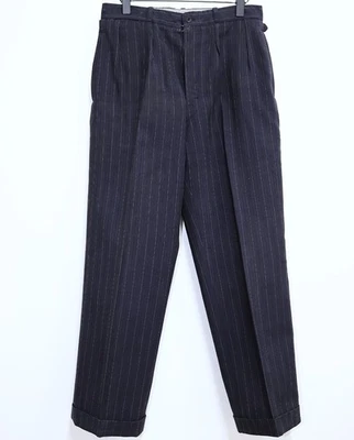 French Vintage 1940s Dark Grey Wool Tailor Made Pleated Pants W31 Made in France - Image 1 of 4