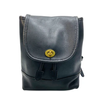 COACH Old Backpack 9960 Leather Glove Tanned Black Gold Turn Lock Used Japan - Picture 1 of 24