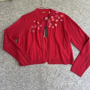 Elie Tahari Sweater Womens XL Red Elissia Bolero Floral Embellished Cardigan NWT - Picture 1 of 8