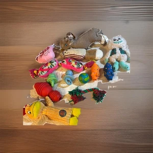 A Lot Of 13 Dog Toys Plastic Two Toys, Rope, And Various Other Types Of Dog Toys - Picture 1 of 9