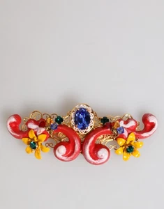 DOLCE & GABBANA Hair Clip Multicolor Spring CARRETTO Gold Brass Crystal 430usd - Picture 1 of 5