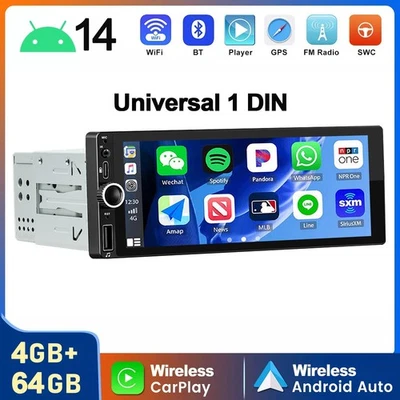 6.86" Autoradio 1DIN Apple Carplay Android 14 4+64G IPS TouchScreen GPS USB WIFI - Bild 1 von 4